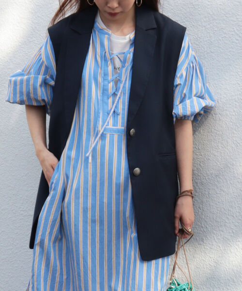 fredy emue(フレディエミュ)の「テーラードジレベスト(ベスト・レディース・ネイビー/ベージュ・38)」の5枚目の写真