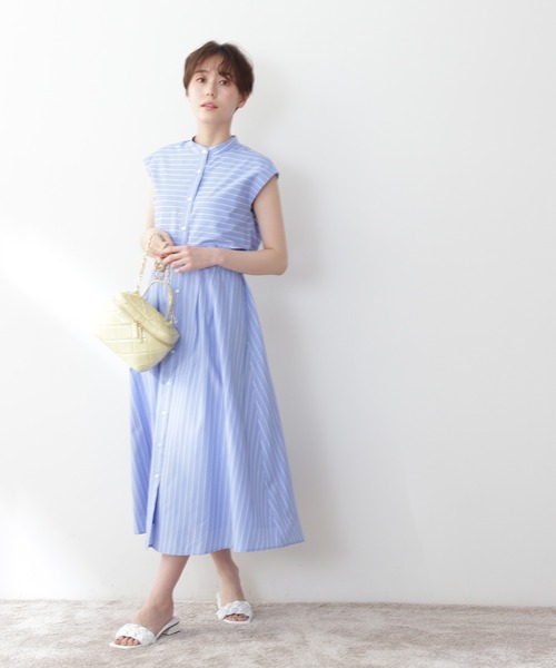 N.(N. Natural Beauty Basic)(エヌエヌナチュラルビューティーベーシック)の「【WEB限定】◆バンドカラーストライプワンピース(ワンピース・レディース・ネイビー/ブルー・MEDIUM)」の4枚目の写真