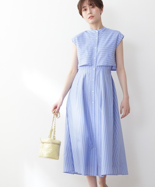 N.(N. Natural Beauty Basic)(エヌエヌナチュラルビューティーベーシック)の「【WEB限定】◆バンドカラーストライプワンピース(ワンピース・レディース・ネイビー/ブルー・MEDIUM)」の11枚目の写真