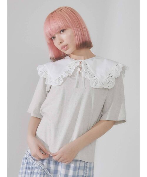 merry jenny（メリージェニー）の「レースbigフリルカラーtops（Tシャツ/カットソー・レディース・オフホワイト/グレー/ブラック・FREE）」の3枚目の写真