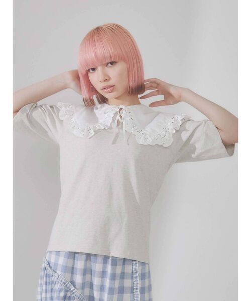 merry jenny（メリージェニー）の「レースbigフリルカラーtops（Tシャツ/カットソー・レディース・オフホワイト/グレー/ブラック・FREE）」の5枚目の写真