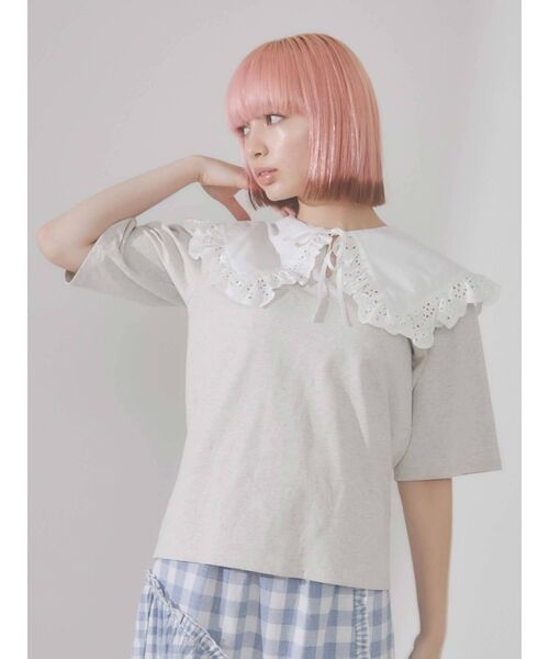 merry jenny（メリージェニー）の「レースbigフリルカラーtops（Tシャツ/カットソー・レディース・オフホワイト/グレー/ブラック・FREE）」の7枚目の写真