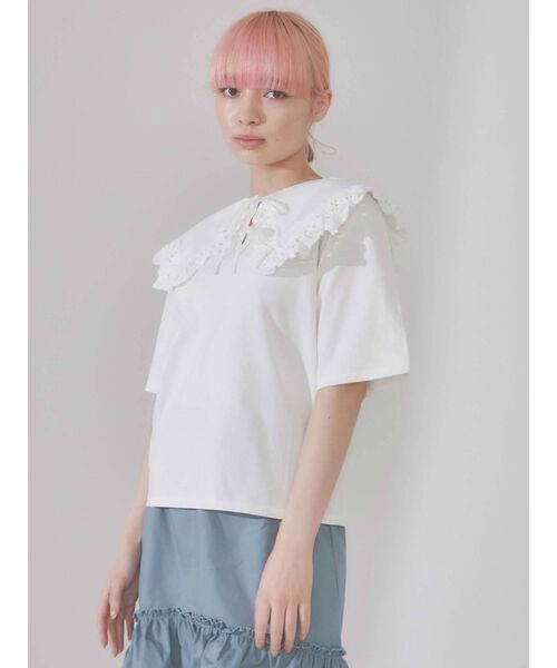 merry jenny（メリージェニー）の「レースbigフリルカラーtops（Tシャツ/カットソー・レディース・オフホワイト/グレー/ブラック・FREE）」の13枚目の写真