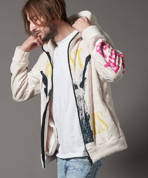 STUD MUFFIN(スタッドマフィン)の「mpa2884-コーラルフリースボアLOSTANGELES ビックジップパーカー(パーカー・メンズ・オフホワイト・2/3/4)」の3枚目の写真