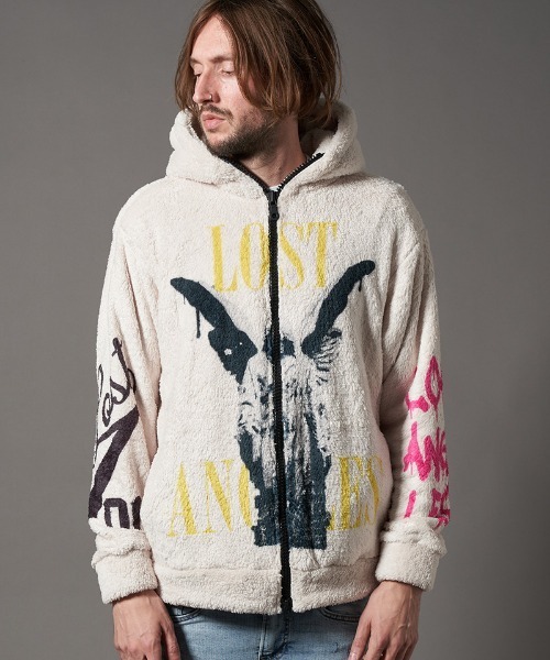 STUD MUFFIN(スタッドマフィン)の「mpa2884-コーラルフリースボアLOSTANGELES ビックジップパーカー(パーカー・メンズ・オフホワイト・2/3/4)」の4枚目の写真