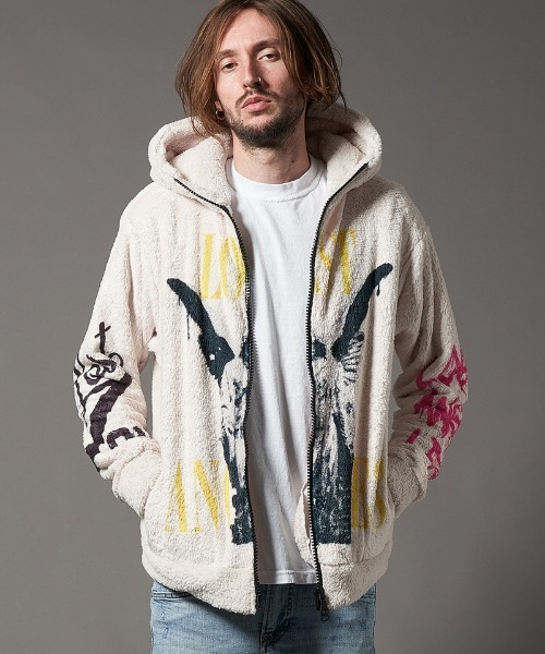 STUD MUFFIN(スタッドマフィン)の「mpa2884-コーラルフリースボアLOSTANGELES ビックジップパーカー(パーカー・メンズ・オフホワイト・2/3/4)」の5枚目の写真