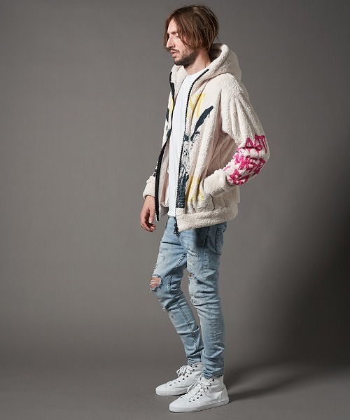 STUD MUFFIN(スタッドマフィン)の「mpa2884-コーラルフリースボアLOSTANGELES ビックジップパーカー(パーカー・メンズ・オフホワイト・2/3/4)」の8枚目の写真