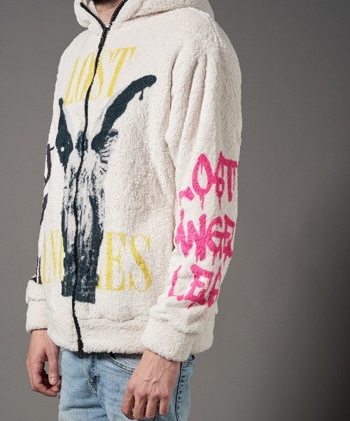 STUD MUFFIN(スタッドマフィン)の「mpa2884-コーラルフリースボアLOSTANGELES ビックジップパーカー(パーカー・メンズ・オフホワイト・2/3/4)」の10枚目の写真