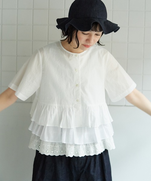 bulle de savon(ビュルデサボン)の「3ren tiered ブラウス(シャツ/ブラウス・レディース・ホワイト/ストライプ・FREE)」の8枚目の写真