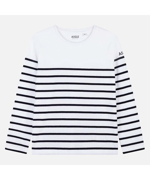 AIGLE(エーグル)の「パネル バスクストライプ 長袖Tシャツ(Tシャツ/カットソー・キッズ・ホワイト・110/120/130/140)」の1枚目の写真