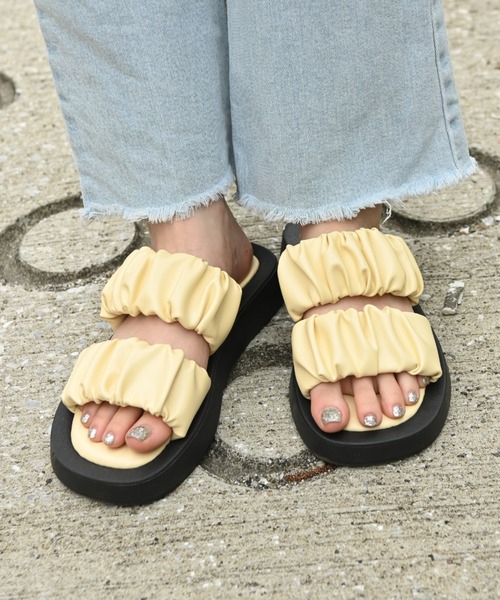  SLIPPER シルバー サンダル　27.0 7cmウェッジソールクロスゴムジュートサンダル [I1296