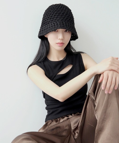 UNE MANSION（ユヌマンション）の「細編みペーパーハット（ハット・レディース・ブラック/ベージュ/ブラウン/アイボリー・ONE SIZE）」の21枚目の写真