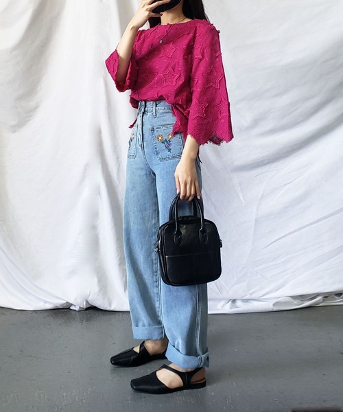 me+em select(ミームセレクト)の「星柄総刺繍フリンジカラーブラウス(シャツ/ブラウス・レディース・コーラルピンク/マスタード/ホワイト/ブラック・FREE)」の17枚目の写真