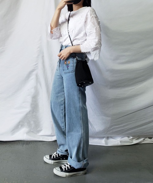 me+em select(ミームセレクト)の「星柄総刺繍フリンジカラーブラウス(シャツ/ブラウス・レディース・コーラルピンク/マスタード/ホワイト/ブラック・FREE)」の22枚目の写真