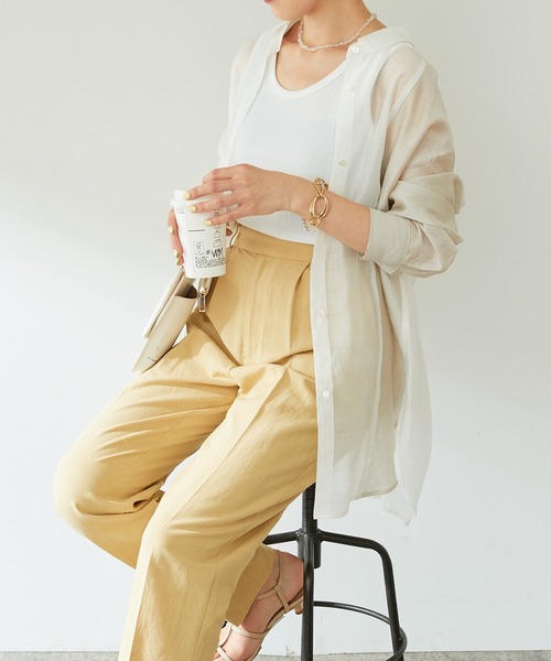 COLLAGE GALLARDAGALANTE（コラージュガリャルダガランテ）の「アシンメトリーの配色がアクセントに/配色シアーシャツ（シャツ/ブラウス・レディース・ホワイト/イエロー/ブラック・FREE）」の2枚目の写真