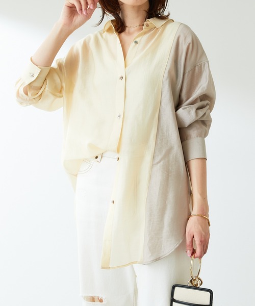 COLLAGE GALLARDAGALANTE（コラージュガリャルダガランテ）の「アシンメトリーの配色がアクセントに/配色シアーシャツ（シャツ/ブラウス・レディース・ホワイト/イエロー/ブラック・FREE）」の3枚目の写真