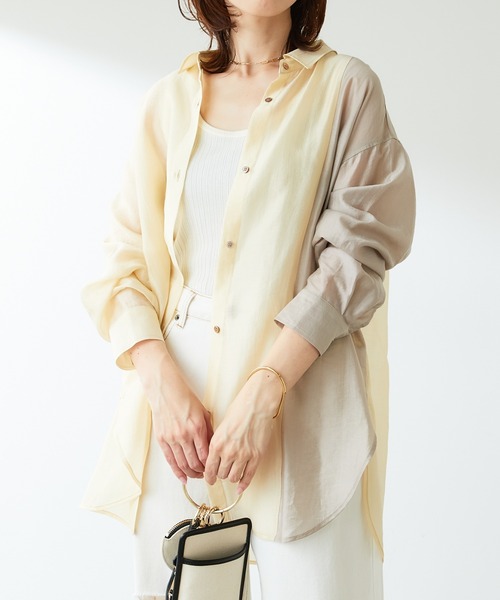 COLLAGE GALLARDAGALANTE（コラージュガリャルダガランテ）の「アシンメトリーの配色がアクセントに/配色シアーシャツ（シャツ/ブラウス・レディース・ホワイト/イエロー/ブラック・FREE）」の6枚目の写真