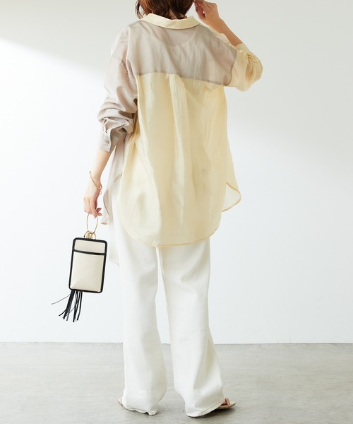 COLLAGE GALLARDAGALANTE（コラージュガリャルダガランテ）の「アシンメトリーの配色がアクセントに/配色シアーシャツ（シャツ/ブラウス・レディース・ホワイト/イエロー/ブラック・FREE）」の5枚目の写真