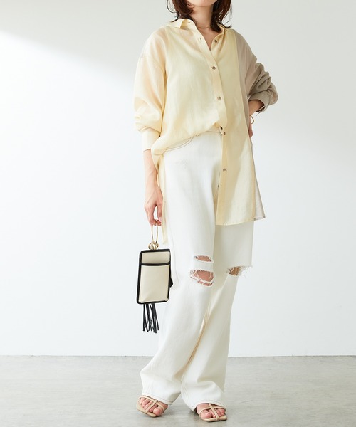 COLLAGE GALLARDAGALANTE（コラージュガリャルダガランテ）の「アシンメトリーの配色がアクセントに/配色シアーシャツ（シャツ/ブラウス・レディース・ホワイト/イエロー/ブラック・FREE）」の22枚目の写真