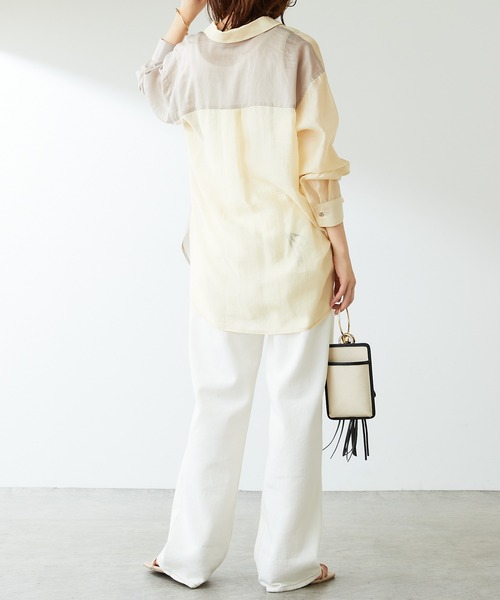 COLLAGE GALLARDAGALANTE（コラージュガリャルダガランテ）の「アシンメトリーの配色がアクセントに/配色シアーシャツ（シャツ/ブラウス・レディース・ホワイト/イエロー/ブラック・FREE）」の16枚目の写真