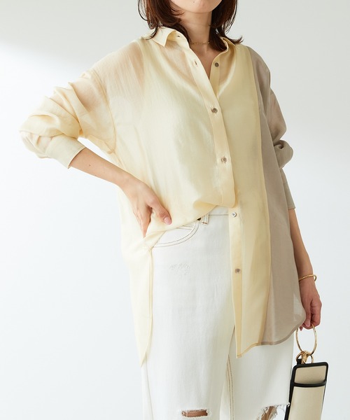 COLLAGE GALLARDAGALANTE（コラージュガリャルダガランテ）の「アシンメトリーの配色がアクセントに/配色シアーシャツ（シャツ/ブラウス・レディース・ホワイト/イエロー/ブラック・FREE）」の12枚目の写真