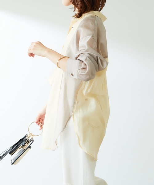 COLLAGE GALLARDAGALANTE（コラージュガリャルダガランテ）の「アシンメトリーの配色がアクセントに/配色シアーシャツ（シャツ/ブラウス・レディース・ホワイト/イエロー/ブラック・FREE）」の7枚目の写真