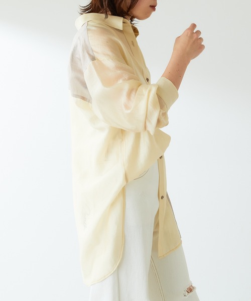 COLLAGE GALLARDAGALANTE（コラージュガリャルダガランテ）の「アシンメトリーの配色がアクセントに/配色シアーシャツ（シャツ/ブラウス・レディース・ホワイト/イエロー/ブラック・FREE）」の17枚目の写真