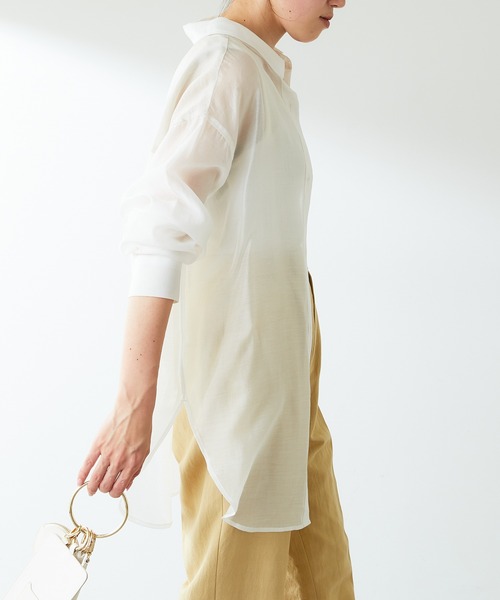 COLLAGE GALLARDAGALANTE（コラージュガリャルダガランテ）の「アシンメトリーの配色がアクセントに/配色シアーシャツ（シャツ/ブラウス・レディース・ホワイト/イエロー/ブラック・FREE）」の8枚目の写真