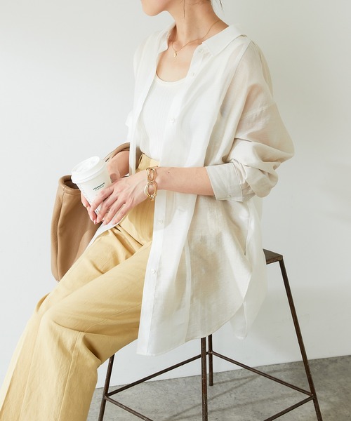 COLLAGE GALLARDAGALANTE（コラージュガリャルダガランテ）の「アシンメトリーの配色がアクセントに/配色シアーシャツ（シャツ/ブラウス・レディース・ホワイト/イエロー/ブラック・FREE）」の20枚目の写真