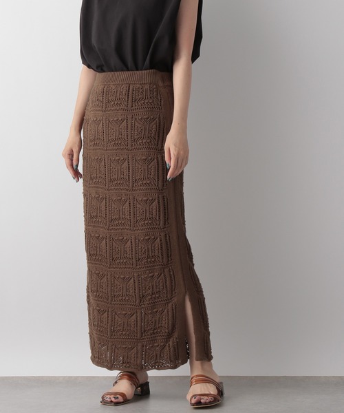 LOWRYS FARM（ローリーズファーム）の「オープンワークニットスカート　346362（スカート・レディース・アイボリー/ブラウン/ブラック・FREE）」の3枚目の写真