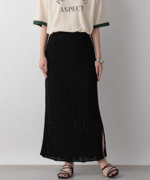 LOWRYS FARM（ローリーズファーム）の「オープンワークニットスカート　346362（スカート・レディース・アイボリー/ブラウン/ブラック・FREE）」の2枚目の写真