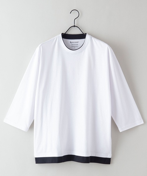 Blue Standard （ブルースタンダード）の「【BLUE STANDARD/ブルースタンダード】ZEROSTZEROSTAIN ゼロステイン 汗染みの目立ちにくいTシャツ　UVカット　撥水性　汚れが付きにくい　フェイクレイヤード7分袖Tシャツ（Tシャツ/カットソー・メンズ・ホワイト/ブラック/ベージュ/オリーブ/ブルー・MEDIUM/LARGE/X-LARGE）」の10枚目の写真