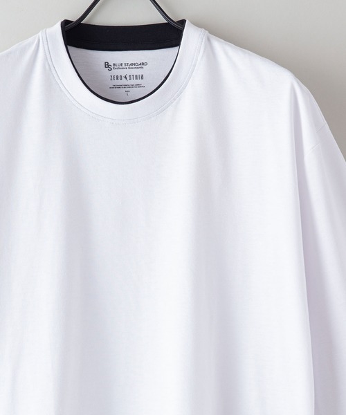 Blue Standard （ブルースタンダード）の「【BLUE STANDARD/ブルースタンダード】ZEROSTZEROSTAIN ゼロステイン 汗染みの目立ちにくいTシャツ　UVカット　撥水性　汚れが付きにくい　フェイクレイヤード7分袖Tシャツ（Tシャツ/カットソー・メンズ・ホワイト/ブラック/ベージュ/オリーブ/ブルー・MEDIUM/LARGE/X-LARGE）」の11枚目の写真