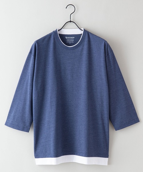 Blue Standard （ブルースタンダード）の「【BLUE STANDARD/ブルースタンダード】ZEROSTZEROSTAIN ゼロステイン 汗染みの目立ちにくいTシャツ　UVカット　撥水性　汚れが付きにくい　フェイクレイヤード7分袖Tシャツ（Tシャツ/カットソー・メンズ・ホワイト/ブラック/ベージュ/オリーブ/ブルー・MEDIUM/LARGE/X-LARGE）」の19枚目の写真