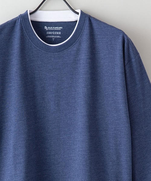 Blue Standard （ブルースタンダード）の「【BLUE STANDARD/ブルースタンダード】ZEROSTZEROSTAIN ゼロステイン 汗染みの目立ちにくいTシャツ　UVカット　撥水性　汚れが付きにくい　フェイクレイヤード7分袖Tシャツ（Tシャツ/カットソー・メンズ・ホワイト/ブラック/ベージュ/オリーブ/ブルー・MEDIUM/LARGE/X-LARGE）」の20枚目の写真