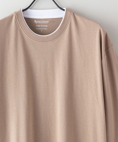 Blue Standard （ブルースタンダード）の「【BLUE STANDARD/ブルースタンダード】ZEROSTZEROSTAIN ゼロステイン 汗染みの目立ちにくいTシャツ　UVカット　撥水性　汚れが付きにくい　フェイクレイヤード7分袖Tシャツ（Tシャツ/カットソー・メンズ・ホワイト/ブラック/ベージュ/オリーブ/ブルー・MEDIUM/LARGE/X-LARGE）」の15枚目の写真