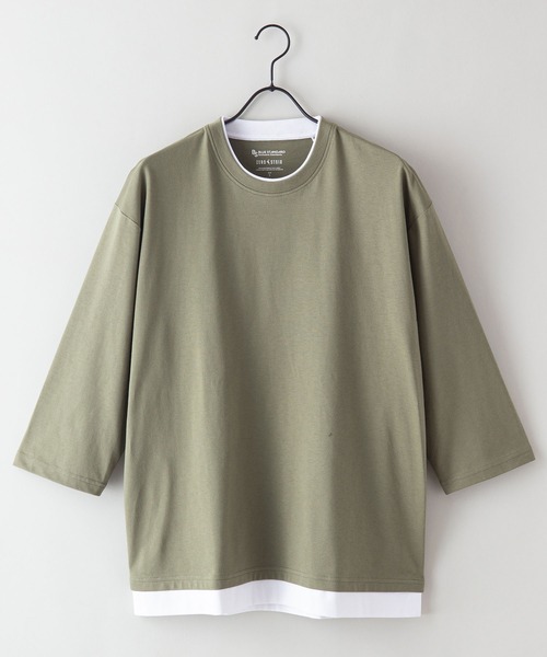 Blue Standard （ブルースタンダード）の「【BLUE STANDARD/ブルースタンダード】ZEROSTZEROSTAIN ゼロステイン 汗染みの目立ちにくいTシャツ　UVカット　撥水性　汚れが付きにくい　フェイクレイヤード7分袖Tシャツ（Tシャツ/カットソー・メンズ・ホワイト/ブラック/ベージュ/オリーブ/ブルー・MEDIUM/LARGE/X-LARGE）」の16枚目の写真