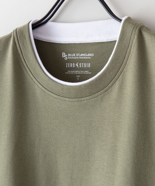 Blue Standard （ブルースタンダード）の「【BLUE STANDARD/ブルースタンダード】ZEROSTZEROSTAIN ゼロステイン 汗染みの目立ちにくいTシャツ　UVカット　撥水性　汚れが付きにくい　フェイクレイヤード7分袖Tシャツ（Tシャツ/カットソー・メンズ・ホワイト/ブラック/ベージュ/オリーブ/ブルー・MEDIUM/LARGE/X-LARGE）」の21枚目の写真