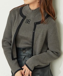 【新色追加】ハイネックリブニット+ラインカーデSET