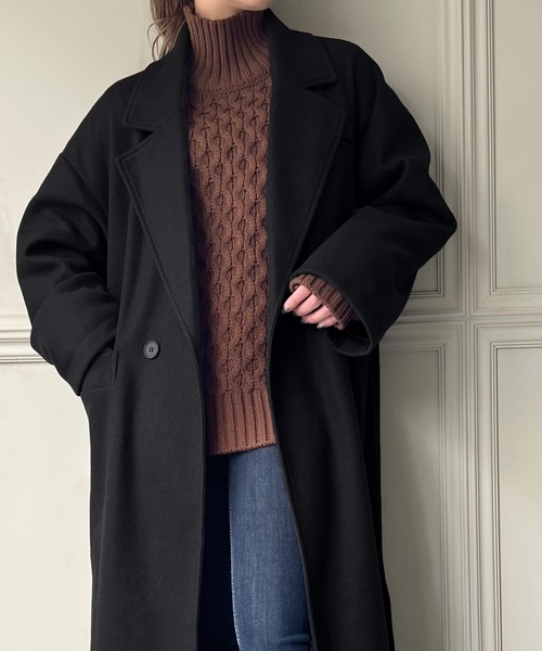 JUNOAH（ジュノア）の「サイドスリットロングチェスターコート（チェスターコート・レディース・ブラック/モカ/チャコール/キャメル/アイボリー・MEDIUM/LARGE/X-LARGE/SMALL）」の13枚目の写真