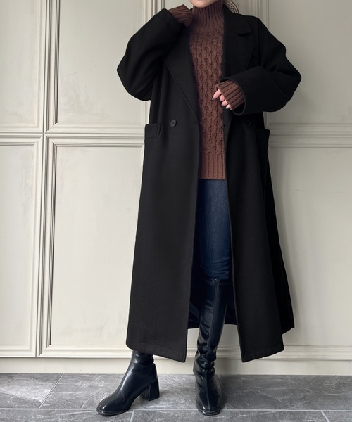 JUNOAH（ジュノア）の「サイドスリットロングチェスターコート（チェスターコート・レディース・ブラック/モカ/チャコール/キャメル/アイボリー・MEDIUM/LARGE/X-LARGE/SMALL）」の14枚目の写真