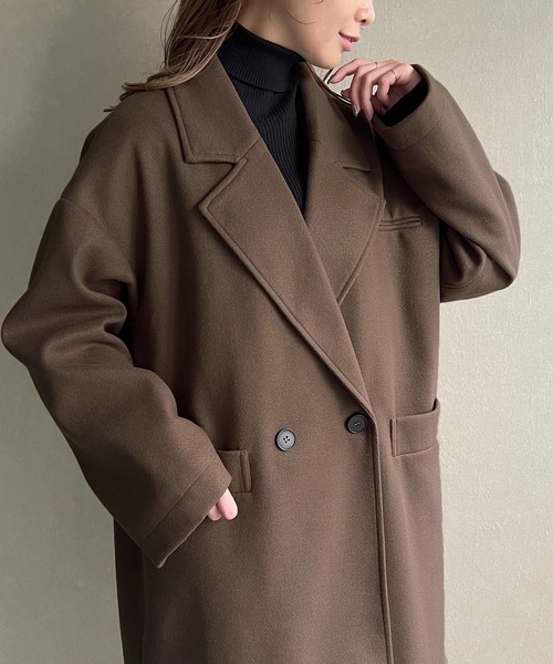 JUNOAH（ジュノア）の「サイドスリットロングチェスターコート（チェスターコート・レディース・ブラック/モカ/チャコール/キャメル/アイボリー・MEDIUM/LARGE/X-LARGE/SMALL）」の20枚目の写真