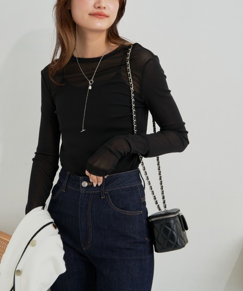 CLEARIMPRESSION （クリアインプレッション）の「パワーネットシアープルオーバー（Tシャツ/カットソー・レディース・ブラック/アイボリー/モカ・FREE）」の4枚目の写真