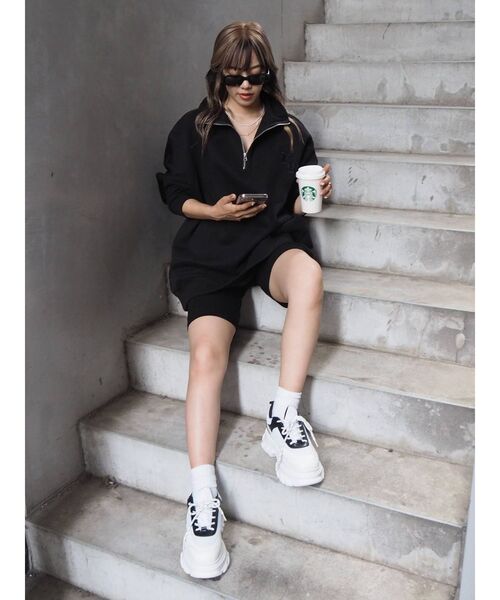 EVRIS（エヴリス）の「【WEB限定】ハーフジップスウェットトップス（スウェット・レディース・アイボリー/ブラック・FREE）」の7枚目の写真