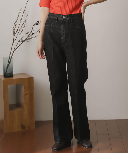 SENSE OF PLACE by URBAN RESEARCH（センスオブプレイスバイアーバンリサーチ）の「センタープレスフレアデニム（デニムパンツ・レディース・ブラック/ベージュ/グリーン/ライトインディゴブルー/ワンウォッシュ・SMALL/MEDIUM/X-SMALL/TALL）」の15枚目の写真