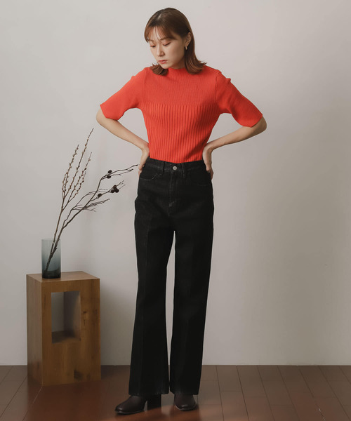 SENSE OF PLACE by URBAN RESEARCH（センスオブプレイスバイアーバンリサーチ）の「センタープレスフレアデニム（デニムパンツ・レディース・ブラック/ベージュ/グリーン/ライトインディゴブルー/ワンウォッシュ・SMALL/MEDIUM/X-SMALL/TALL）」の16枚目の写真