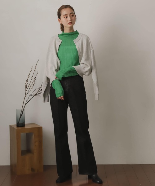 SENSE OF PLACE by URBAN RESEARCH（センスオブプレイスバイアーバンリサーチ）の「センタープレスフレアデニム（デニムパンツ・レディース・ブラック/ベージュ/グリーン/ライトインディゴブルー/ワンウォッシュ・SMALL/MEDIUM/X-SMALL/TALL）」の18枚目の写真