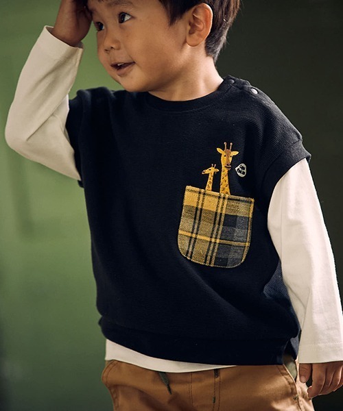 kladskap(クレードスコープ)の「キリンベストレイヤード風長袖Tシャツ(Tシャツ/カットソー・キッズ・ブルー/ブラック・90cm/110cm/120cm/100cm)」の14枚目の写真