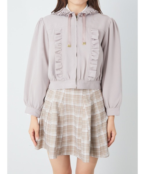 Ank Rouge（アンクルージュ）の「フード付きフリルブルゾン（ブルゾン・レディース・ブラック/ピンク/アイボリー・M）」の7枚目の写真