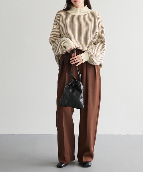 Chaos カオス 美品 コットン 畦リブ編み オーバーサイズ ニット ベージュ Chaos(カオス)｜ペルシアモールニットプルオーバー/モカベージュ